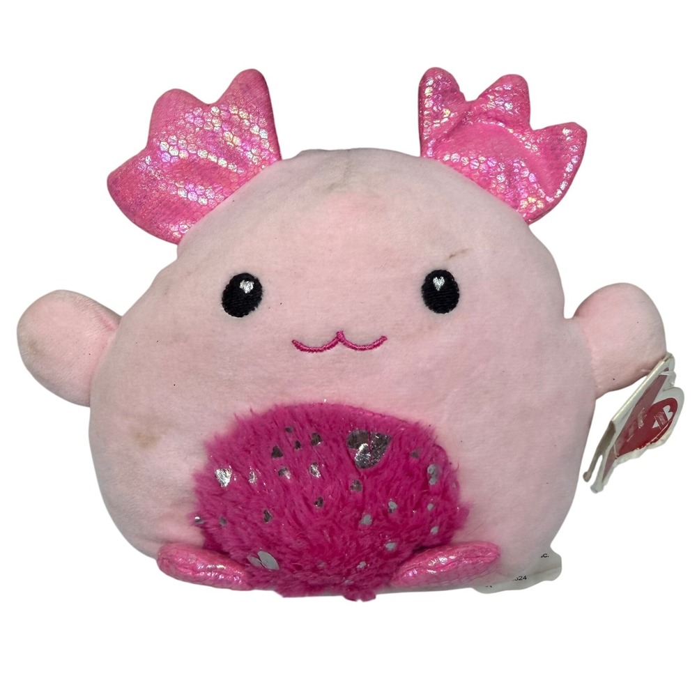 Pink‎ Axolotl Plush Stuffed Animal Sparkle Gills Heart Kids Toy Valentines FLAW